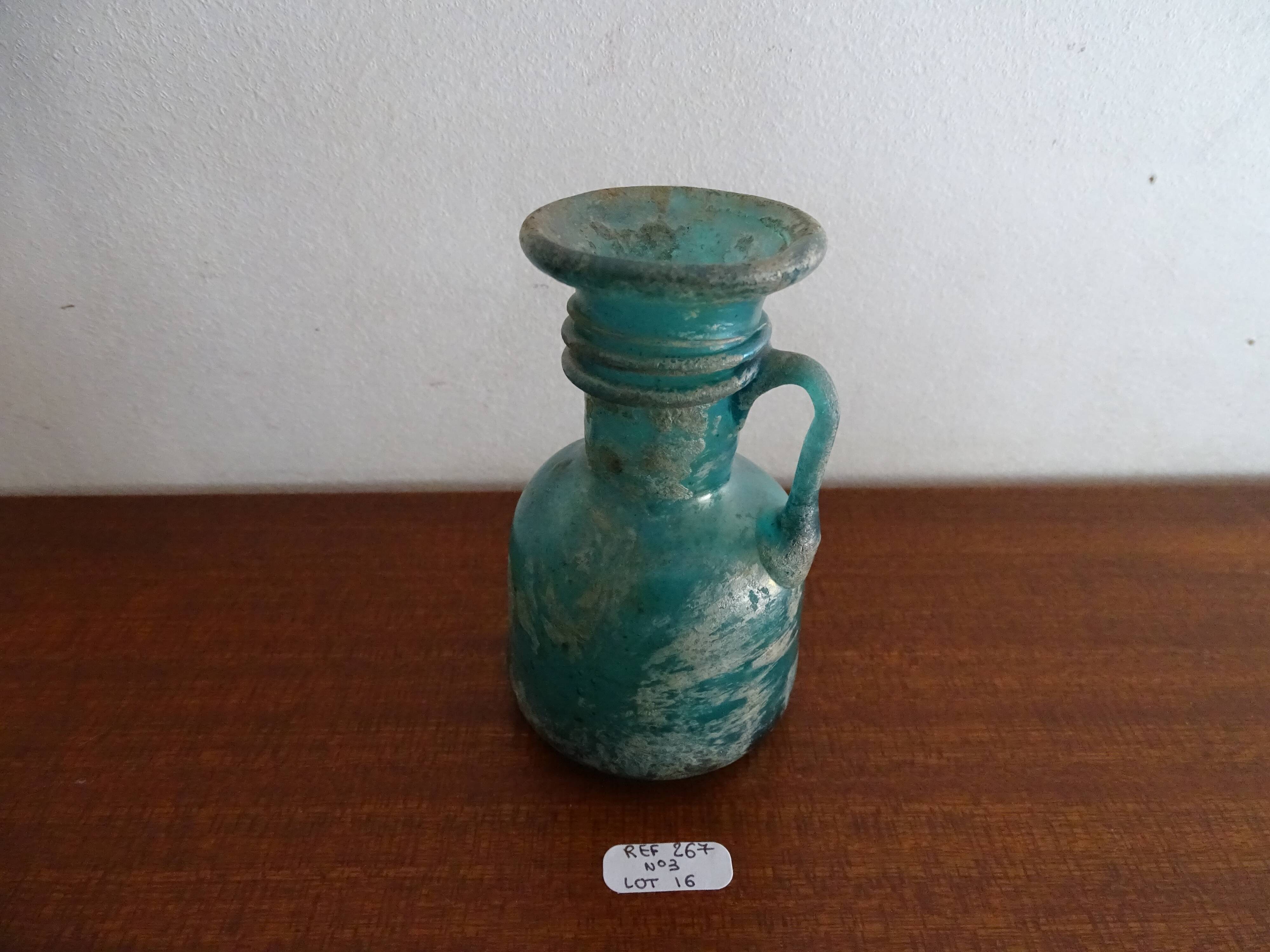 Ancient balsamaire Gallo Roman style iridescent glass paste