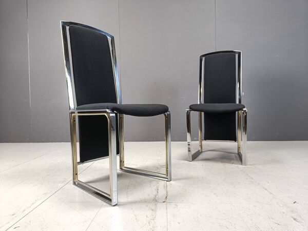 Ensemble de 8 chaises de salle à manger vintage en laiton et chrome - années 1970