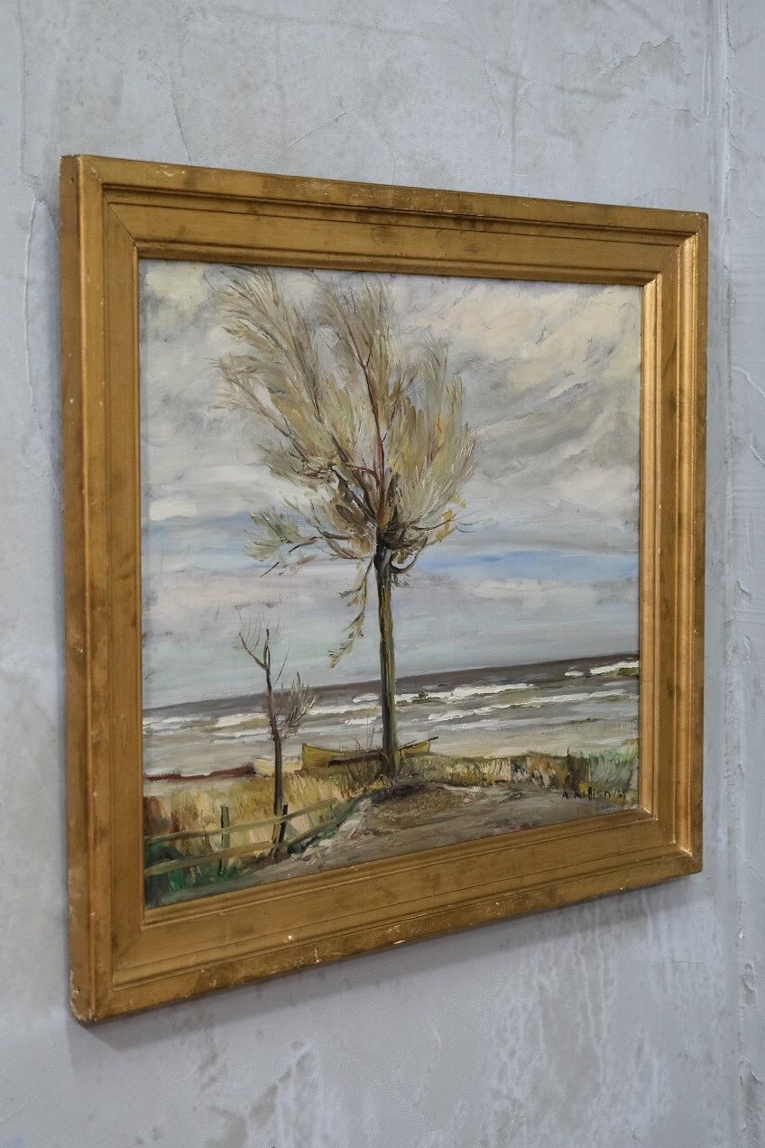 Scandinavian modern painting, 1929, Oil on board.