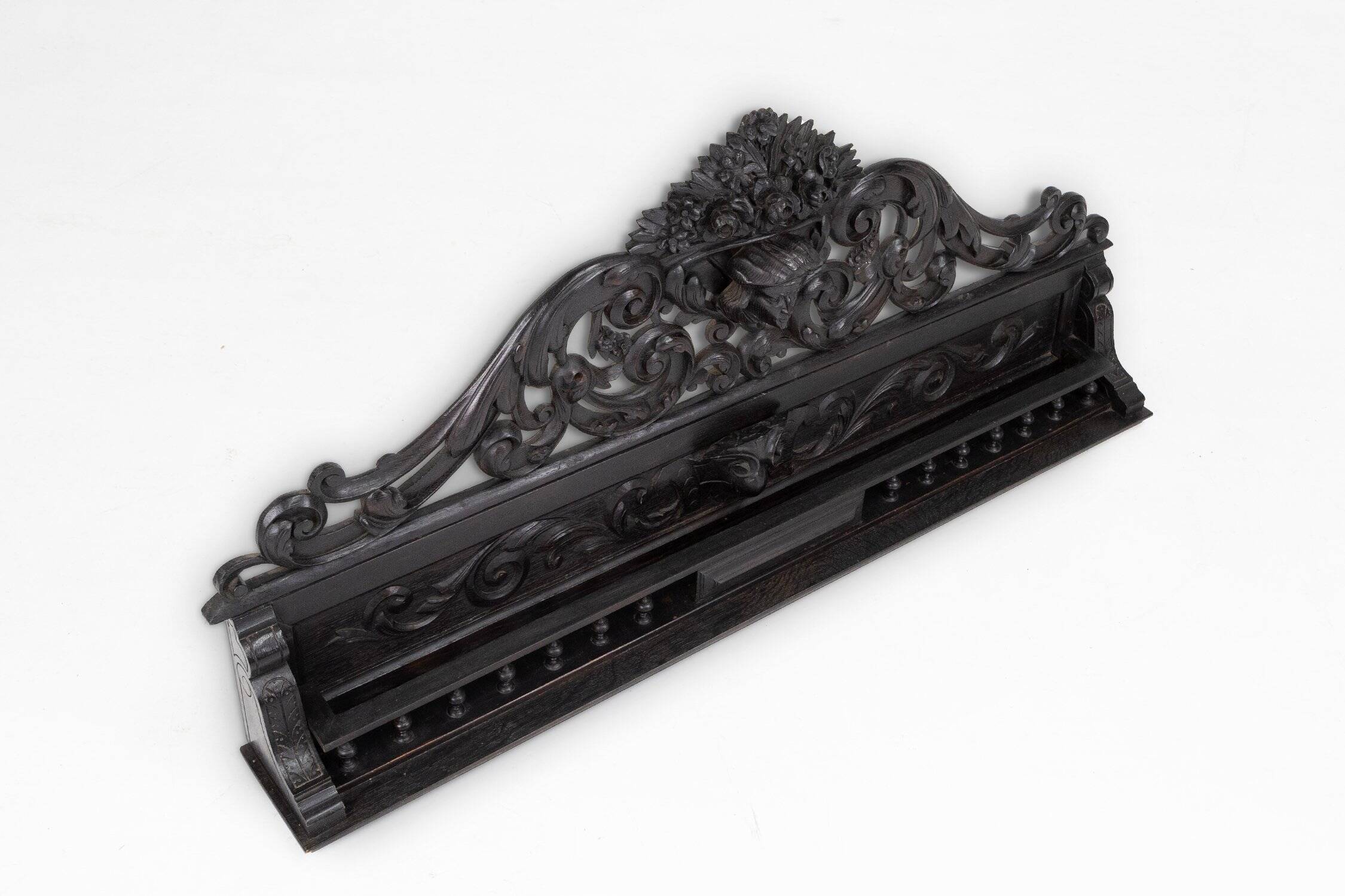 Baroque Richly Carved Black Wooden Sculptured Shelf, France, 1850s