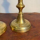 Pair of duo of ringed brass candlesticks