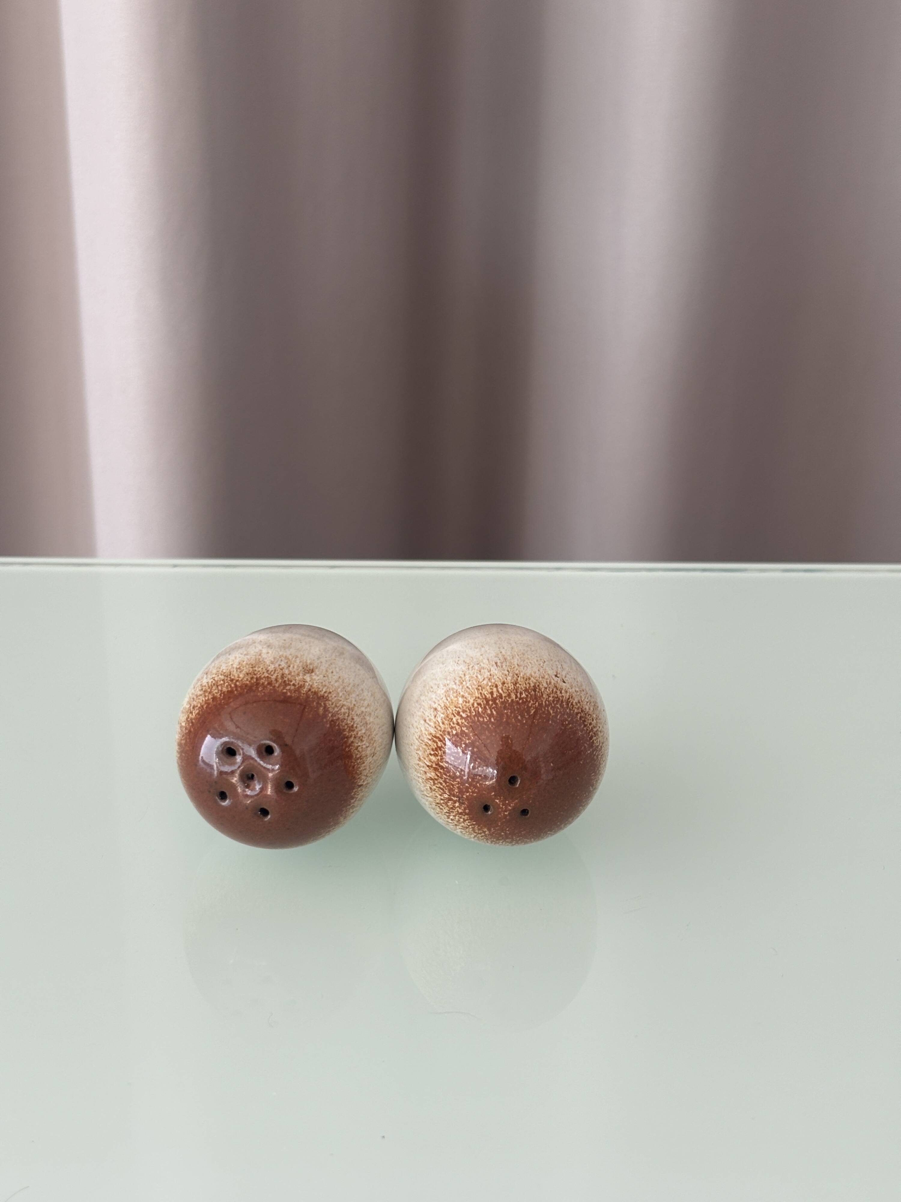 Vintage West German Steinzeug Salt & Pepper Shakers – Brown & Cream Stonewa