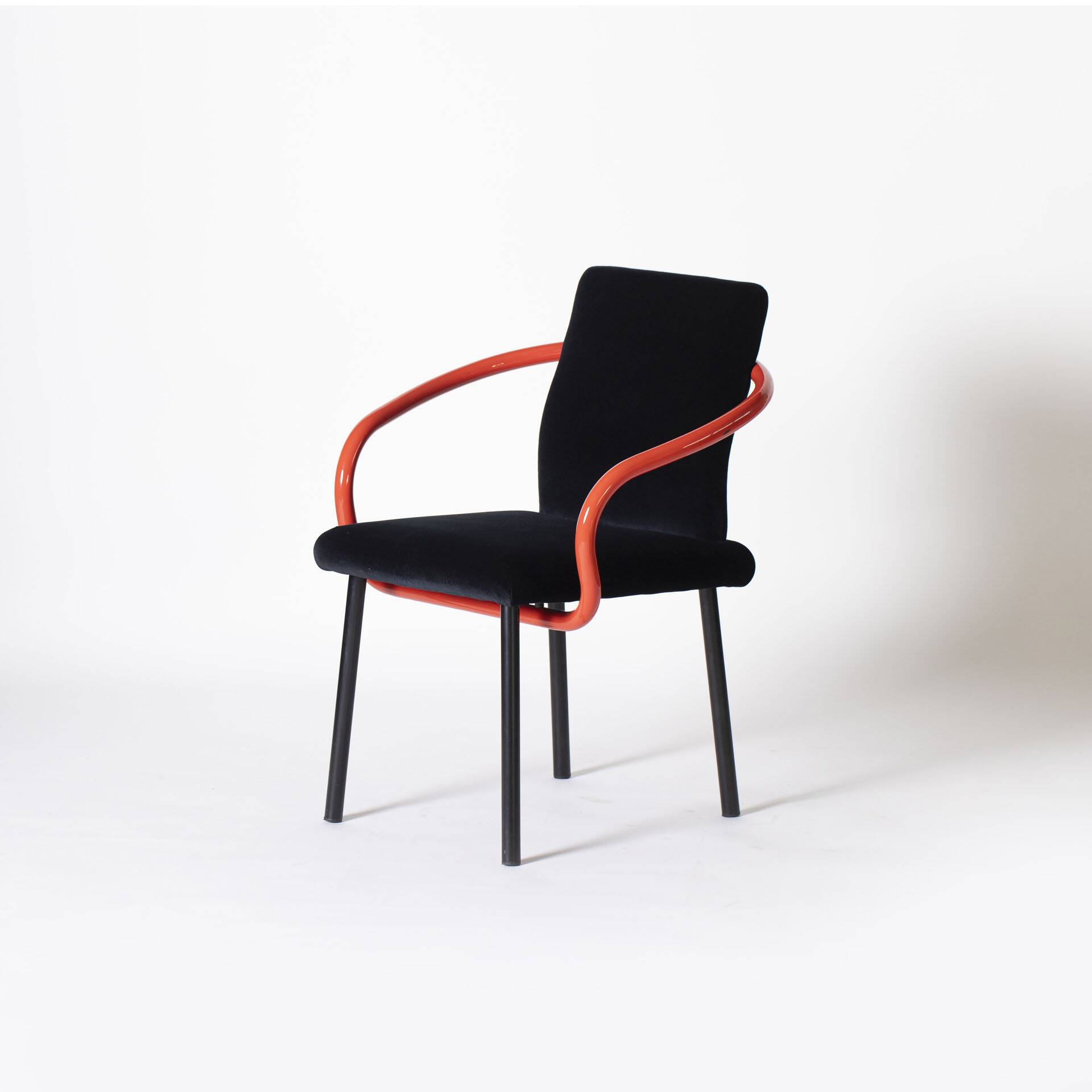 Ettore Sottsass Memphis Mandarin Chair for Knoll reupholstered in cotton velvet