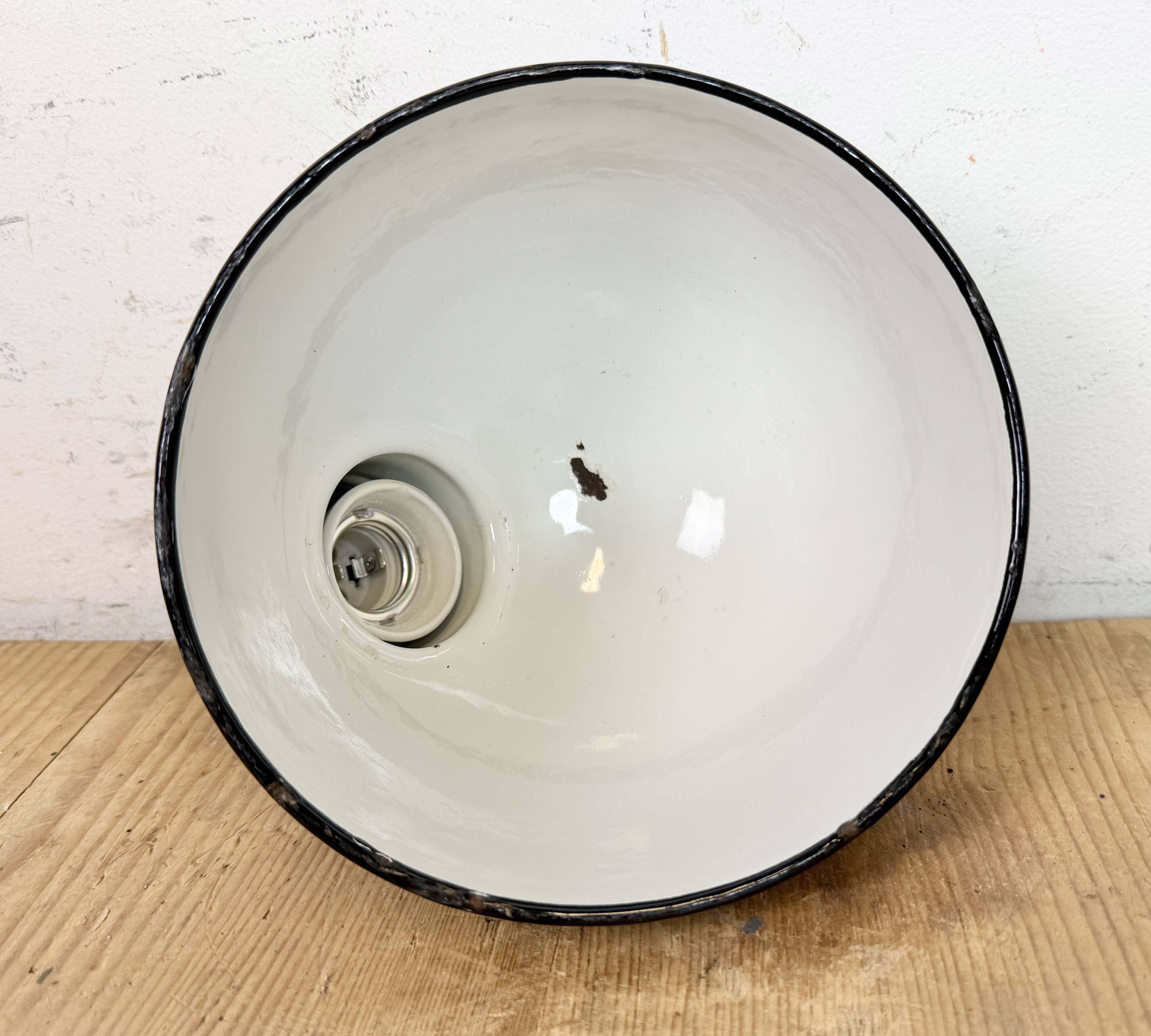 Industrial Grey Enamel Factory Pendant Lamp, 1960s