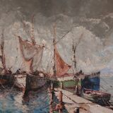 Tableau Port de St Tropez XXème siècle