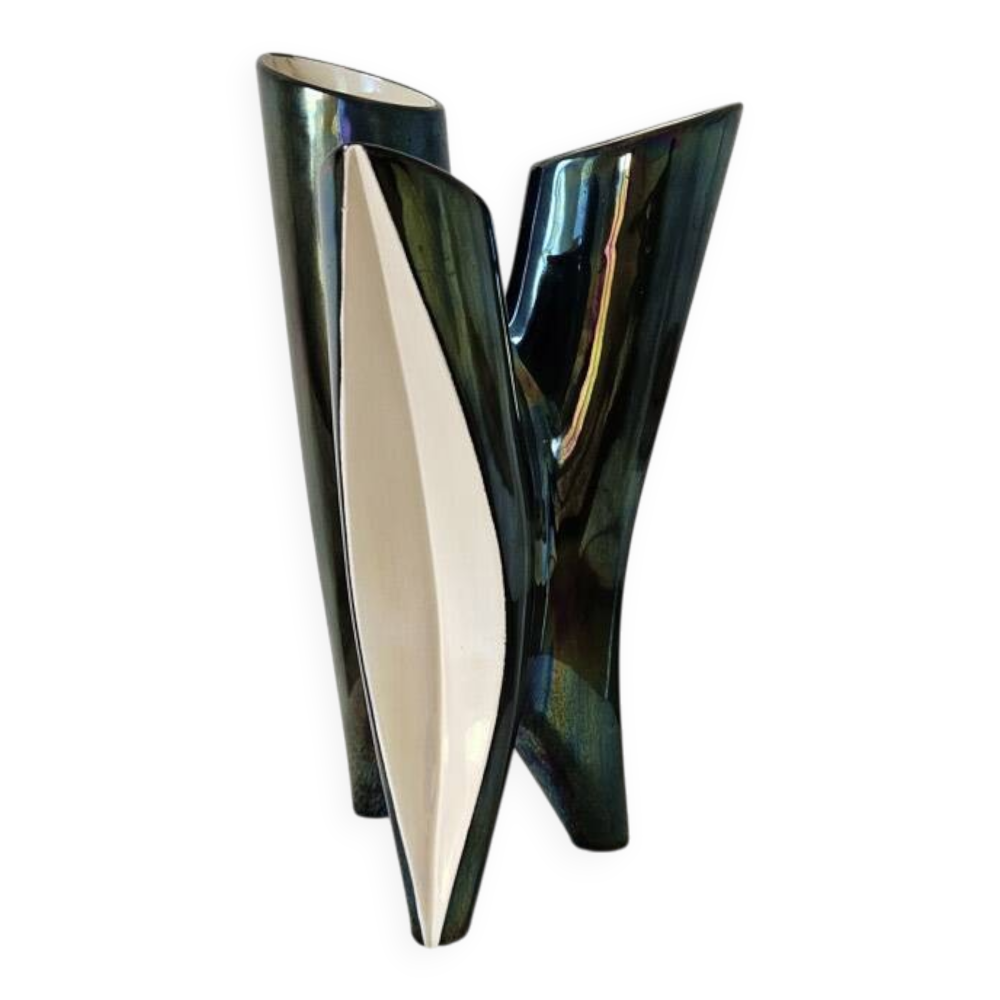 Sculptural tripod vase Verceram – Iridescent glazed ceramic – 1950s–60s