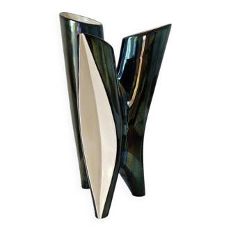 Sculptural tripod vase Verceram – Iridescent glazed ceramic – 1950s–60s