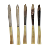 Lot de 5 couteaux en corne années 50 vintage