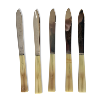 Lot de 5 couteaux en corne années 50 vintage
