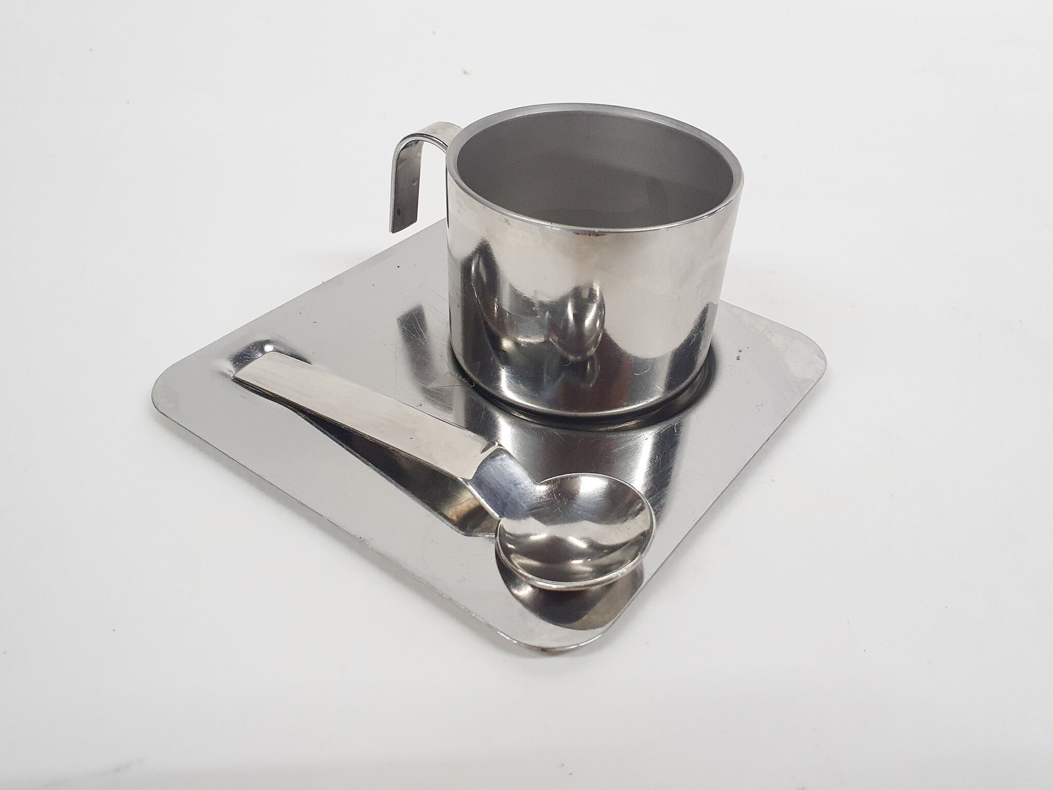 Ensemble de deux tasses à café Inox en acier inoxydable par Guido Bergna, Italie années 1970