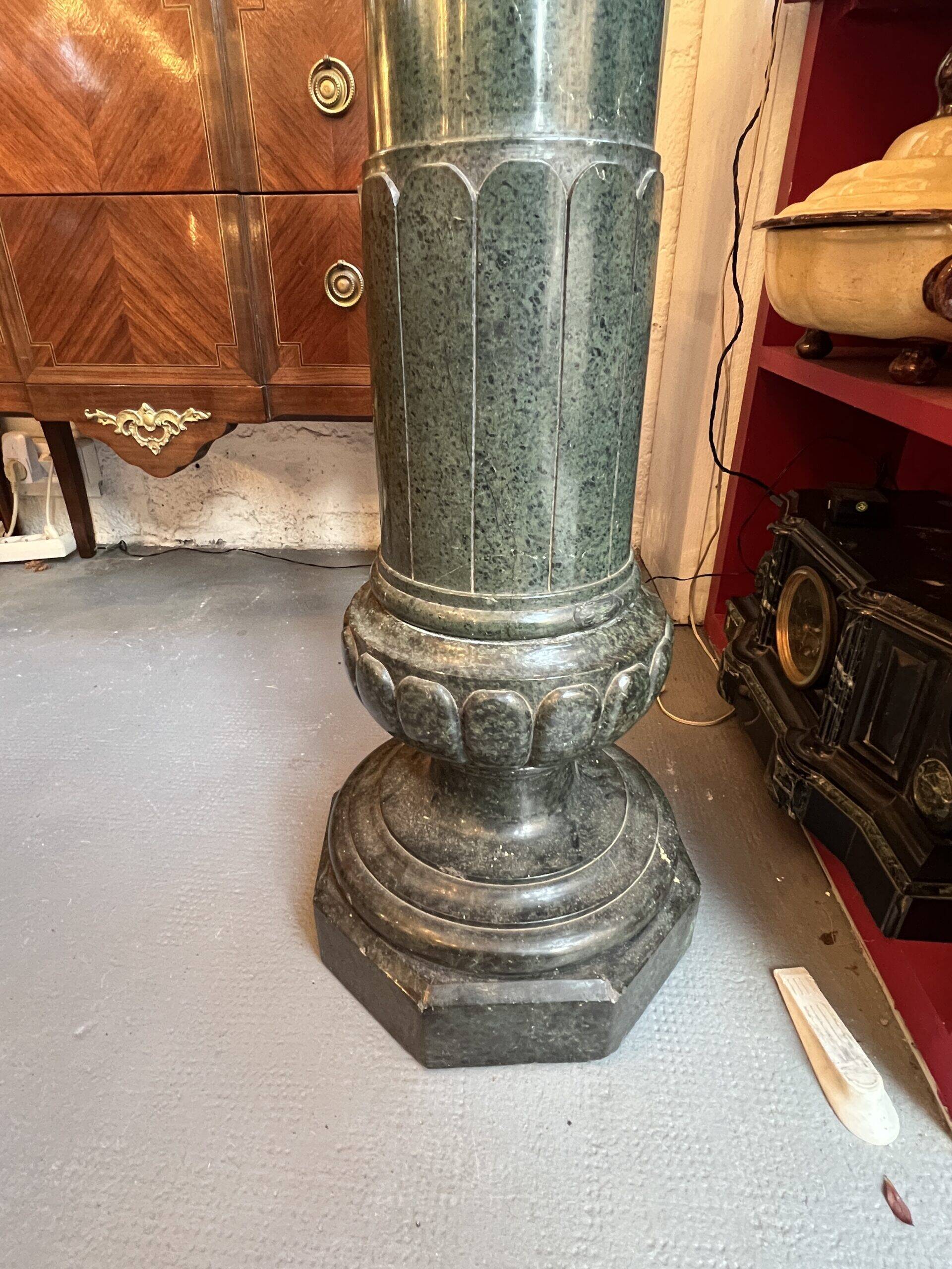 Very beautiful and ancient green marble column, dating from the 19th century