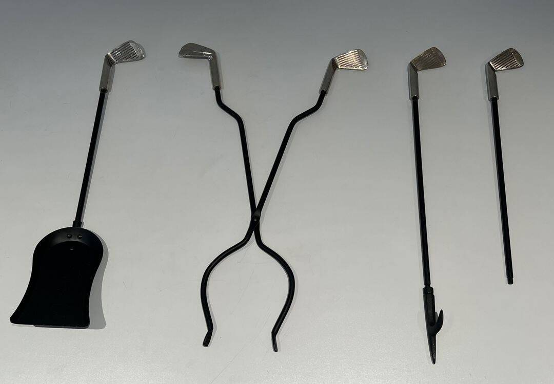 Fire Necessary Golf Model in Black Lacquered Metal and Chrome Golf Clubs