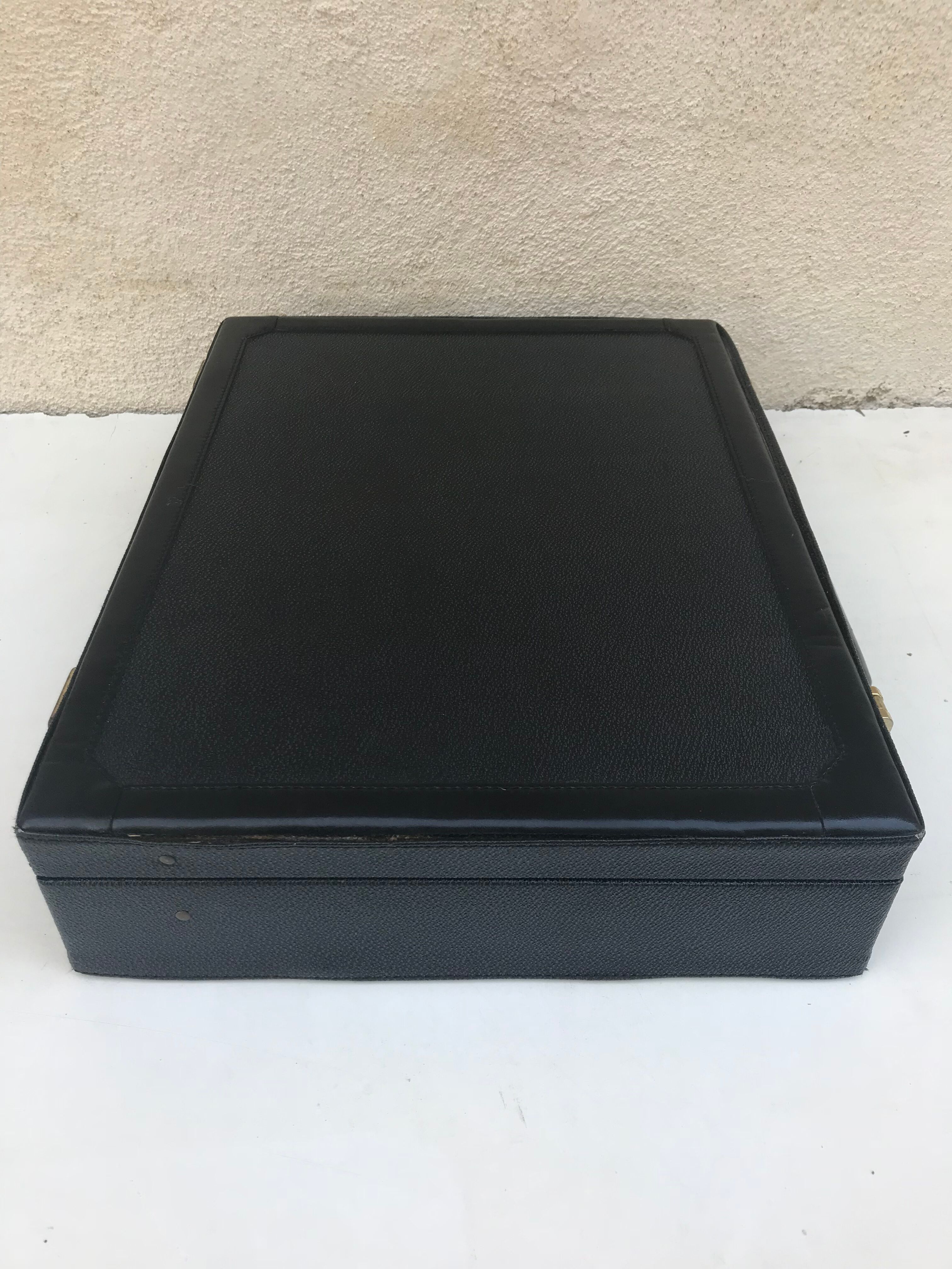 Old travel Gerard Henon leather black briefcase