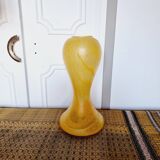 Vintage tulip shaped vase with flat base, in frosted (matte) blown glass