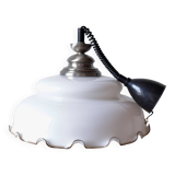 Large vintage pendant light in Massive white opaline - up and down system