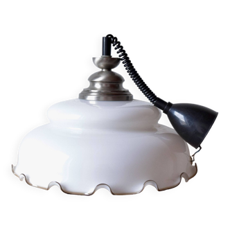 Large vintage pendant light in Massive white opaline - up and down system