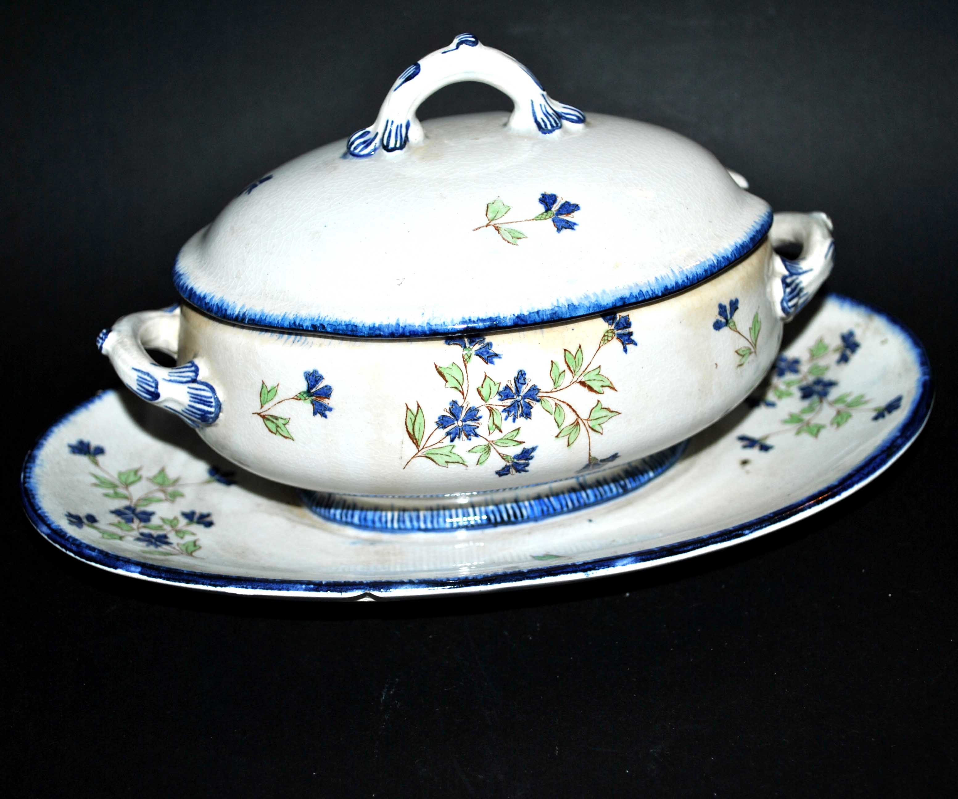 Oval sugar bowl in creil terrece montereau model barbeau blueberry 19th century
