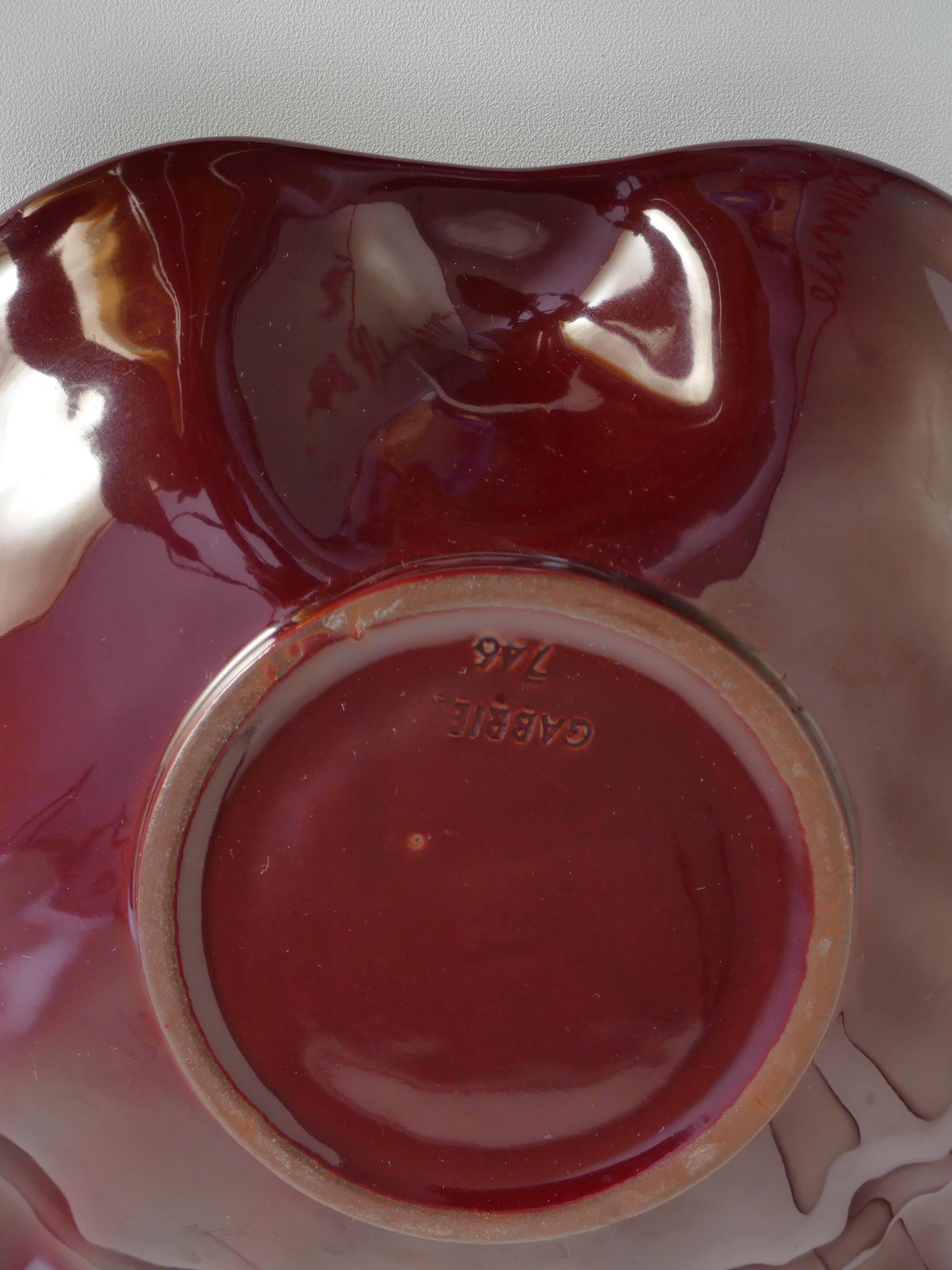 Art Deco Merlot Red Ceramic Vide-Poche by Gabriel Keramik, Sweden 1960s