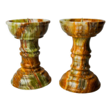 Pair of onyx and brass candle holders, Italy, 1980
