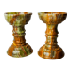 Pair of onyx and brass candle holders, Italy, 1980