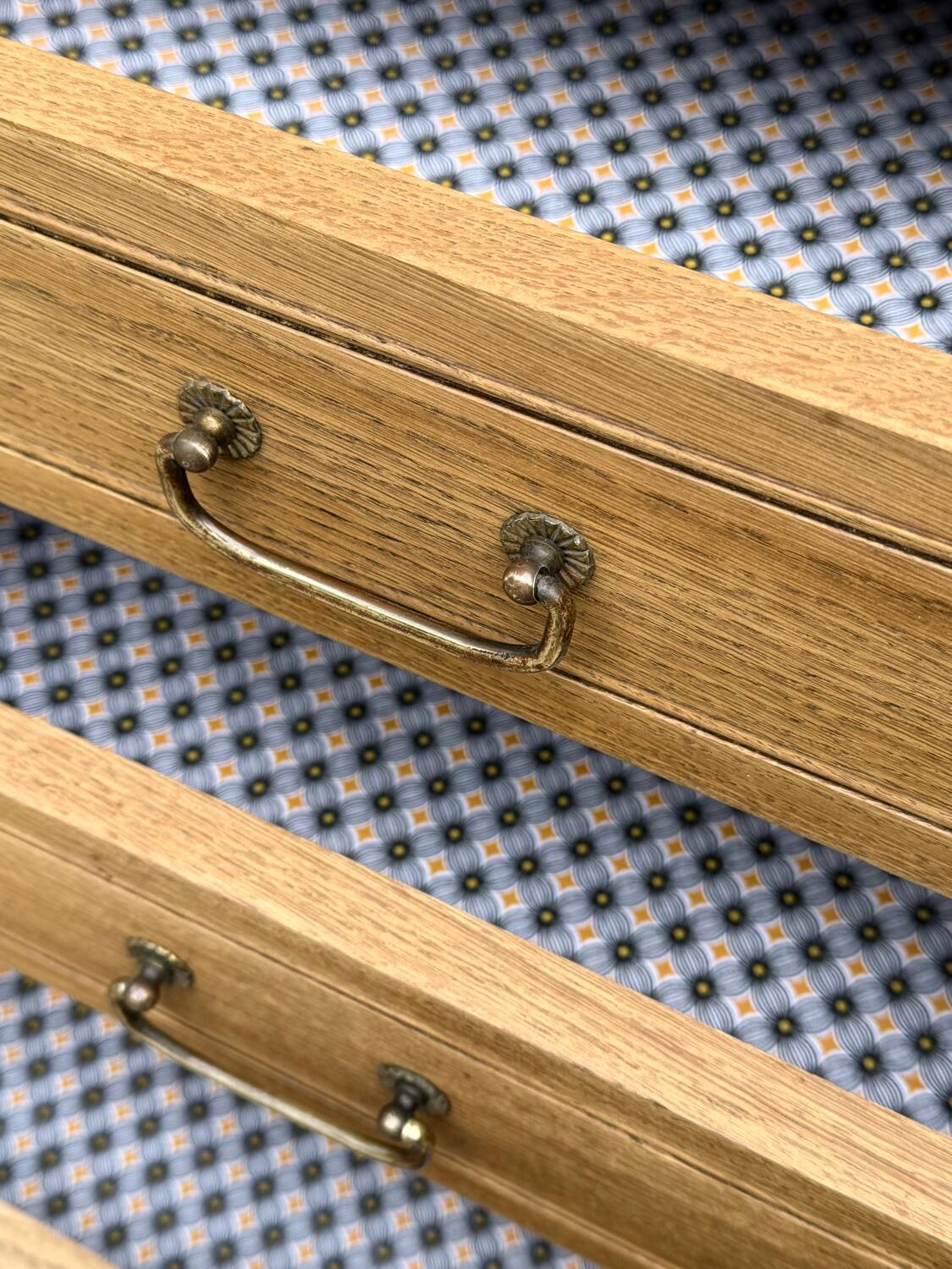 Parisian hotel wardrobe with bevelled mirror, solid raw oak, 1920.