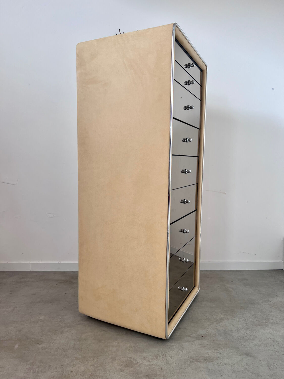 Old mirrored chest of drawers 9 drawers design ruf international vintage 70s
