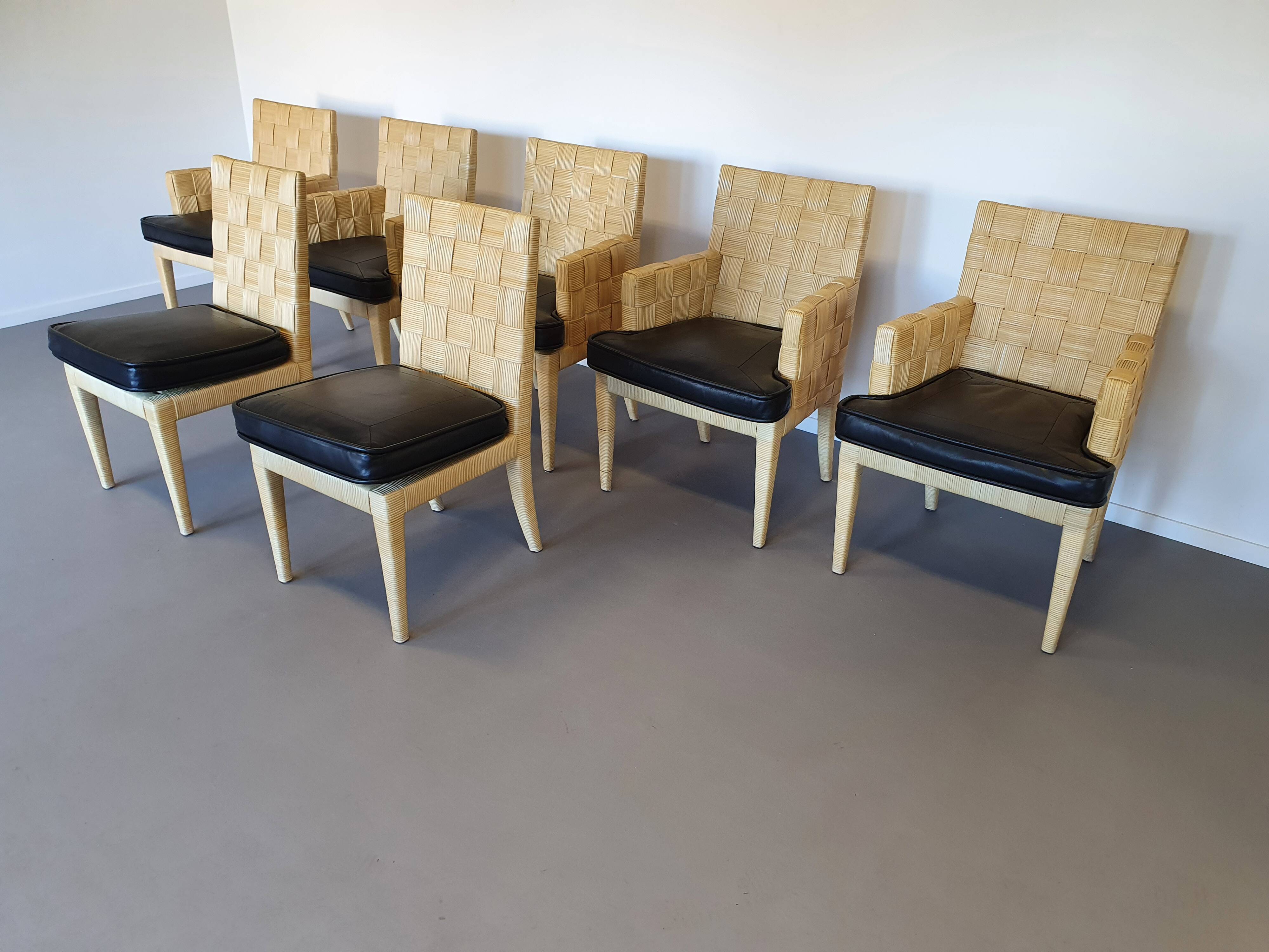 Donghia Block Island chairs 1990s original leather seats. 5 x armrests, 2 x without by John Hutton