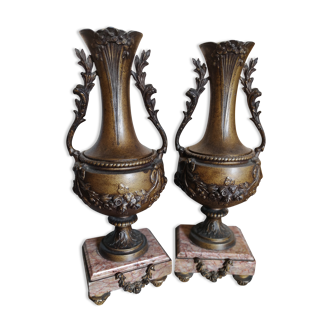 Pair of cassollettes louis XVl bronze and marble