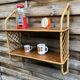 Rattan & oak vintage wall shelf 60's Louis Sognot