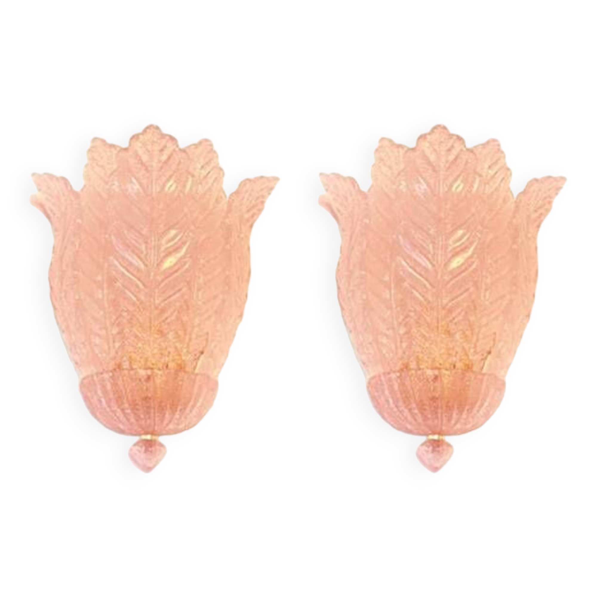 Contemporary Pink Murano Glass Leaf Wall Sconces - a Pair