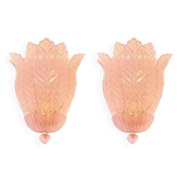 Contemporary Pink Murano Glass Leaf Wall Sconces - a Pair