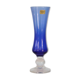 Blue vase, transparent foot, Duralex, vintage