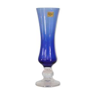 Vase bleu, pied transparent, Duralex, vintage