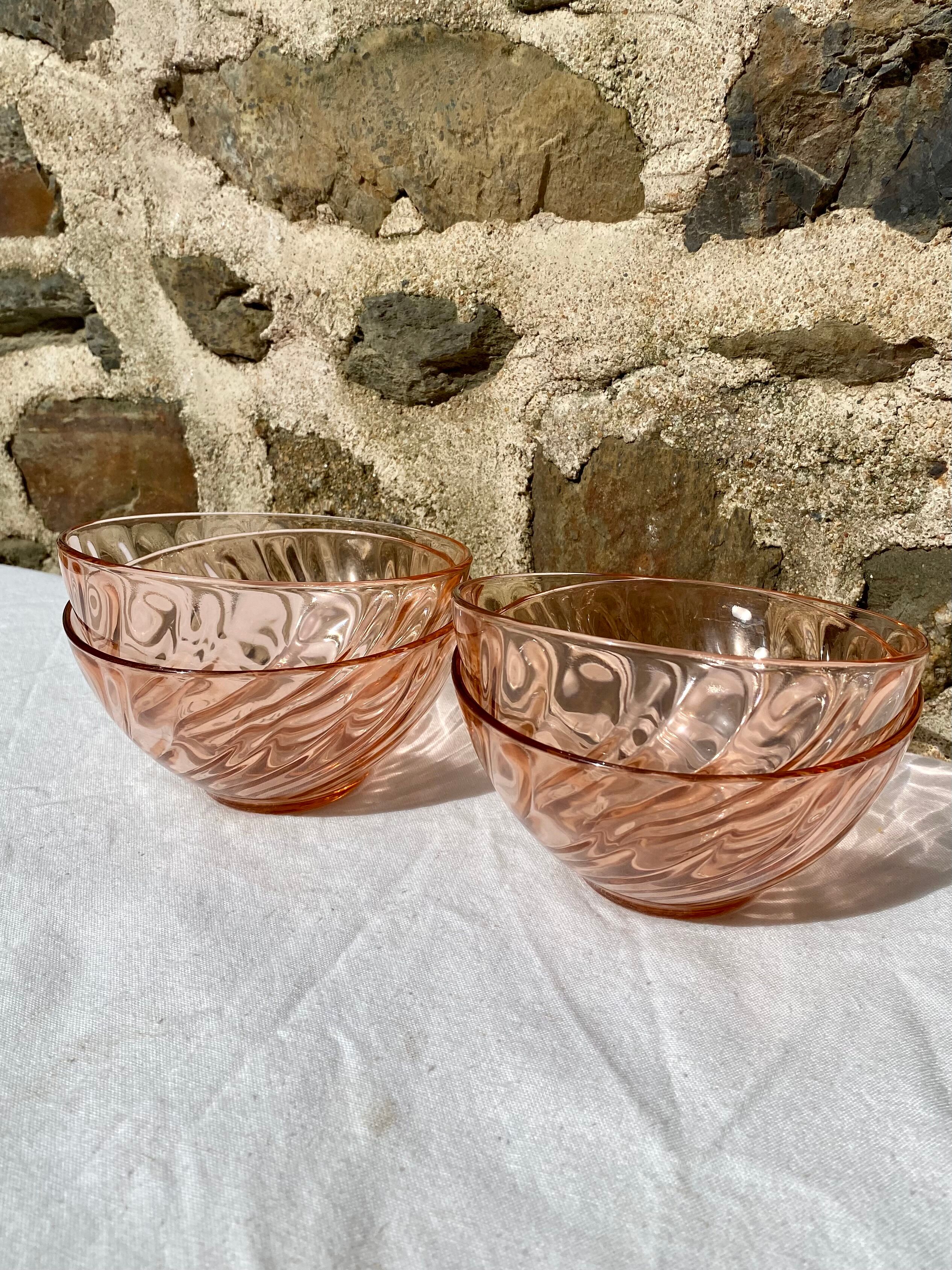 Pink Arcoroc bowls/cups