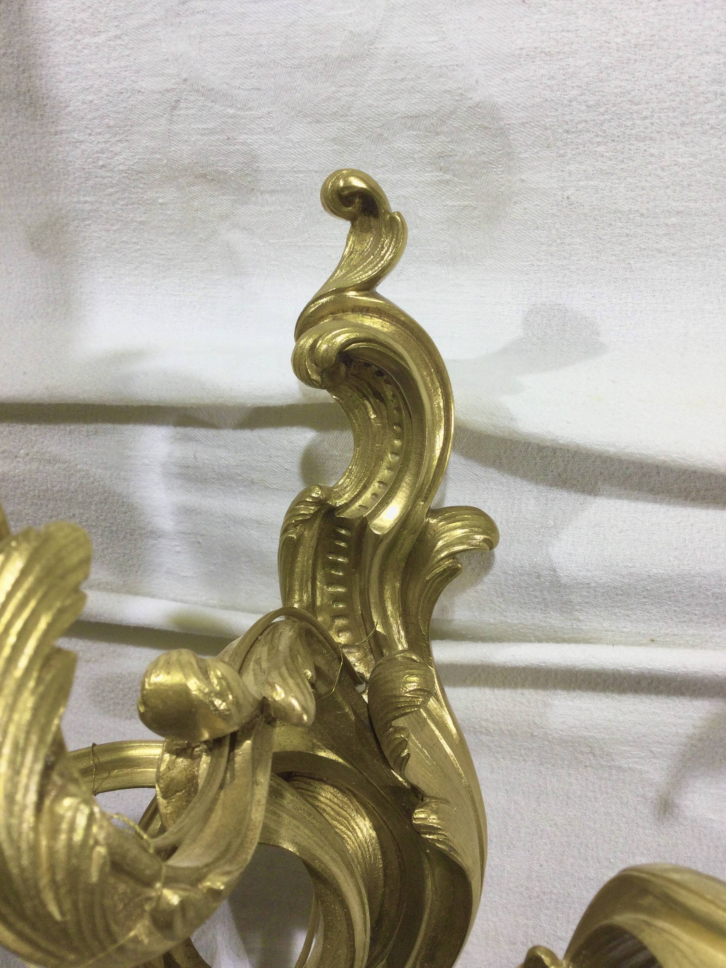 Pair of sconces Bronze 3 lights Louis XV