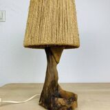 Lampe brutaliste bois d'olivier et corde style organique
