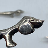 Knife holder, dog/dachshund, silver metal, vintage