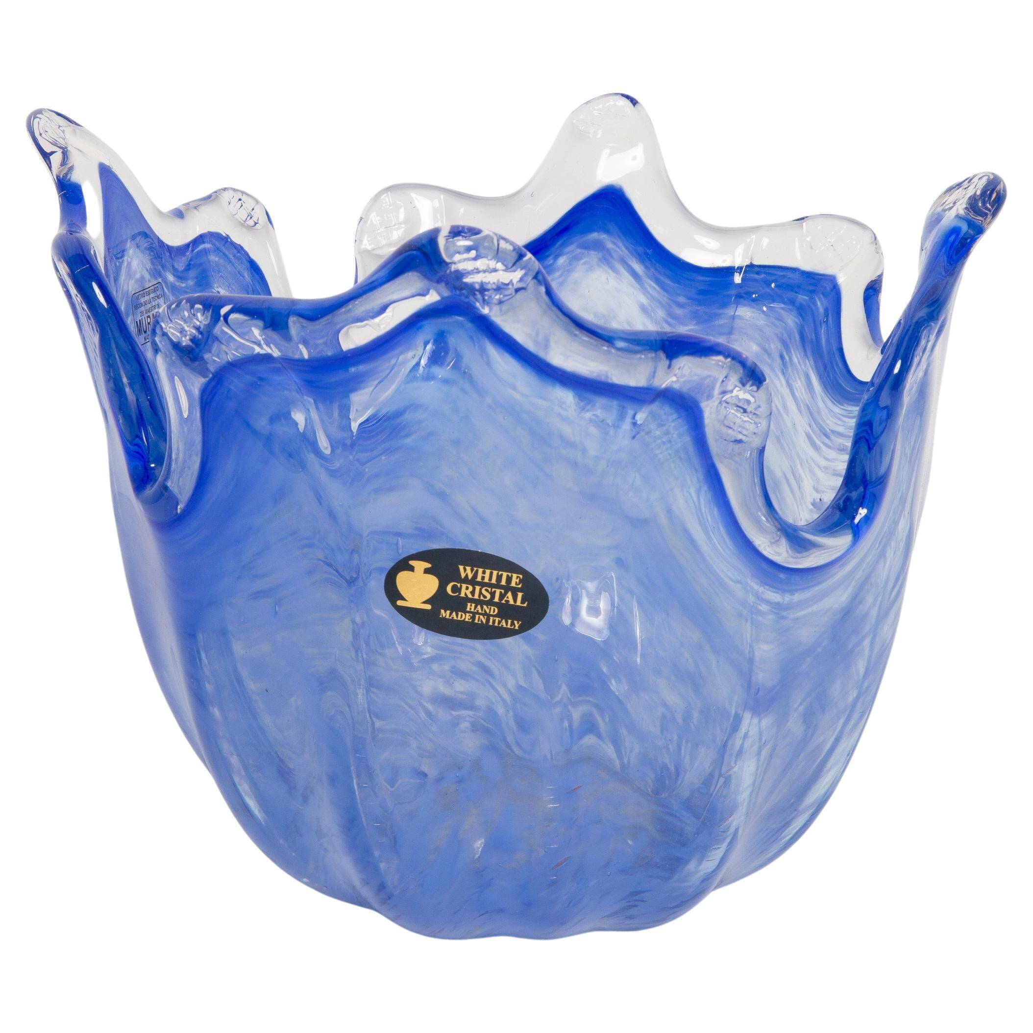 Medium blue Murano glass bowl, mid-century style, Italy, 2000s.