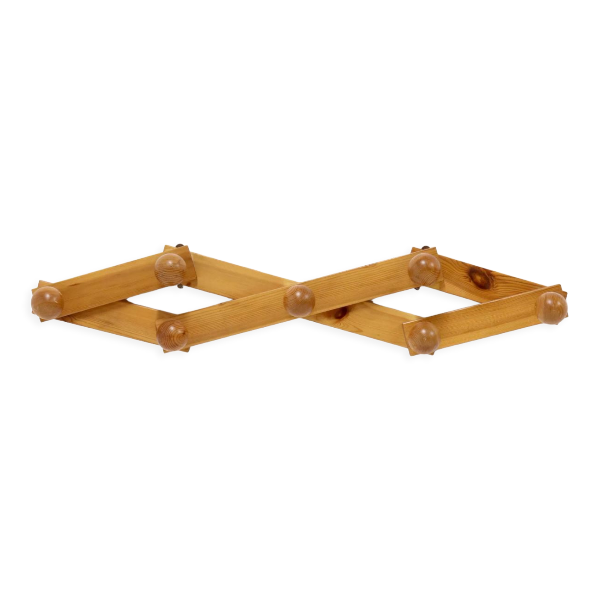 Scandinavian Solid Pine Wall Mounted Coat Rack 1970s