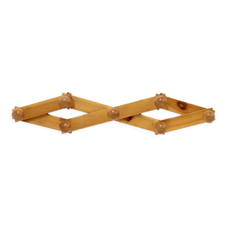 Scandinavian Solid Pine Wall Mounted Coat Rack 1970s