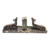 Art Deco Bookends of Doe Lying on Portor Marble