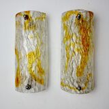 Pair of Mazzega wall lamps, orange Murano blown glass, Italy, 1960