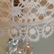Bedside lamp glass foot and lampshade hook ecru / vintage 60s-70s