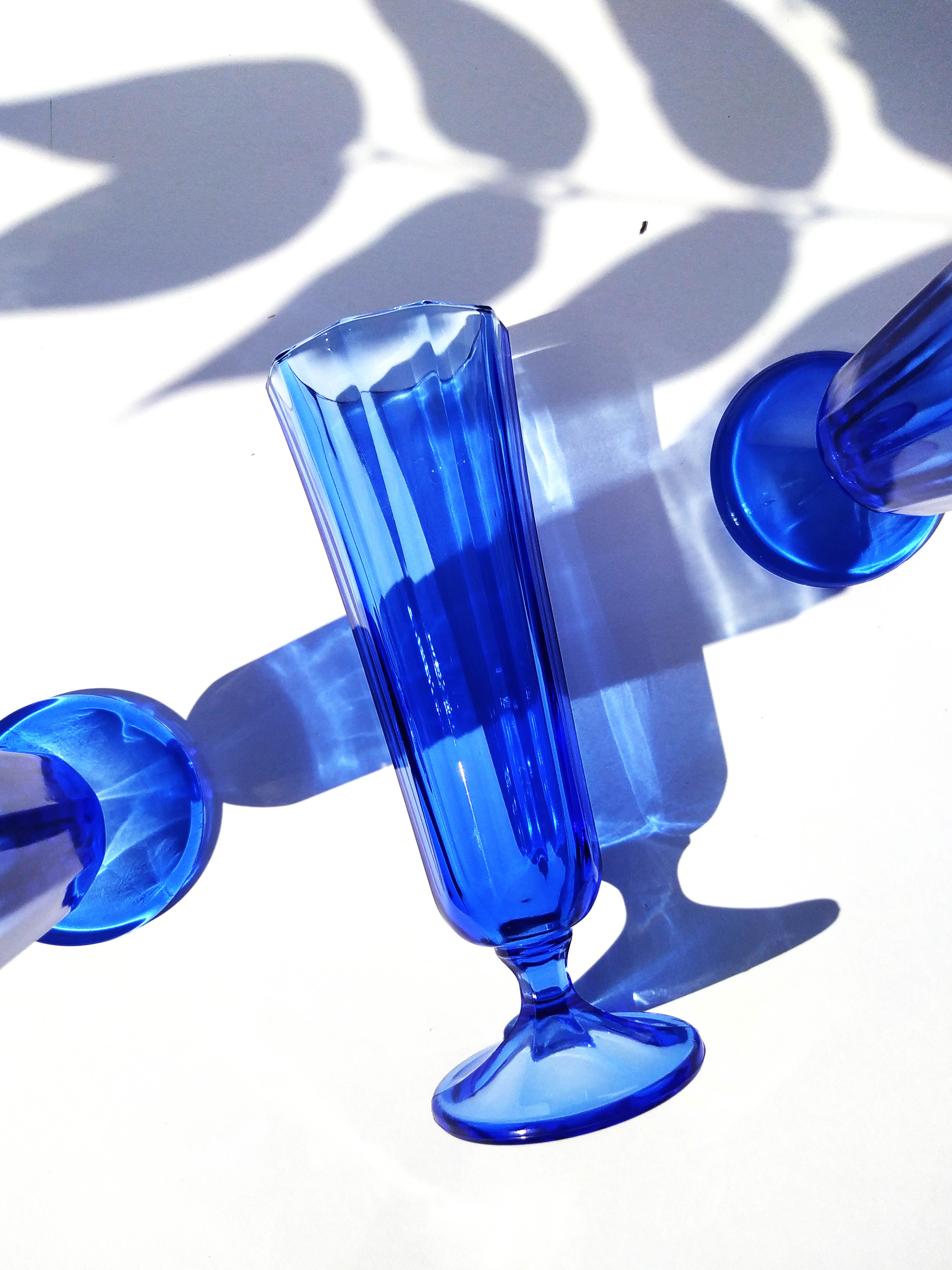 Vintage blue champagne flutes