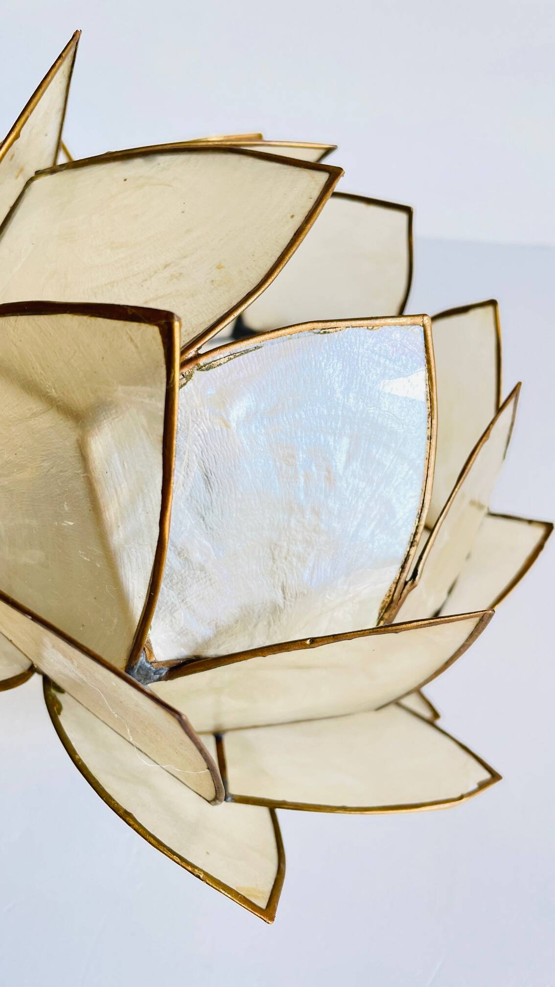 Vintage mother-of-pearl and brass flower wall lamp