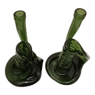 Pair of blown glass candle holders