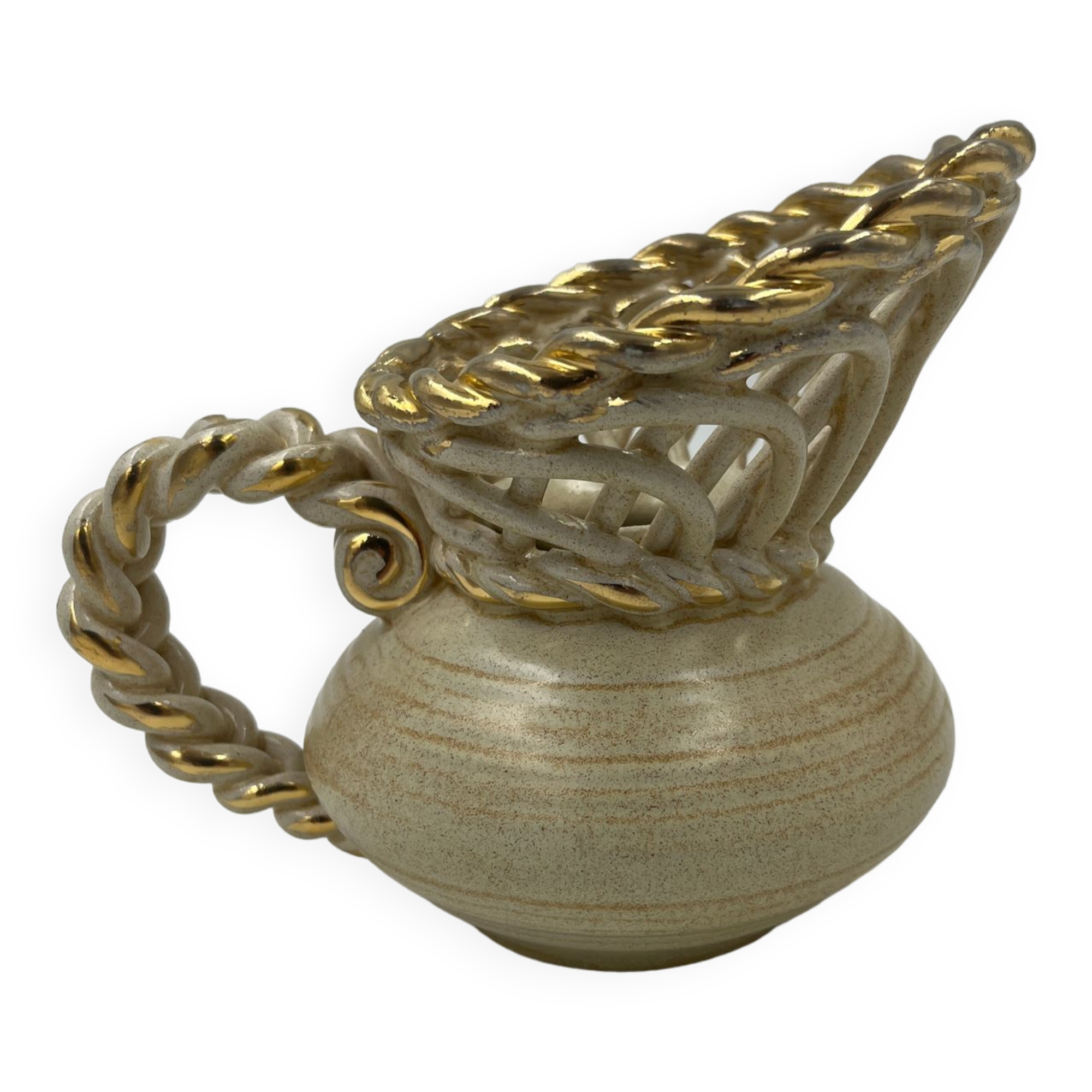 Beige vase in the shape of a jug, Art Deco, Thulin pottery.