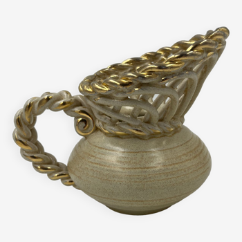 Vase beige en forme de cruche art déco faïencerie Thulin