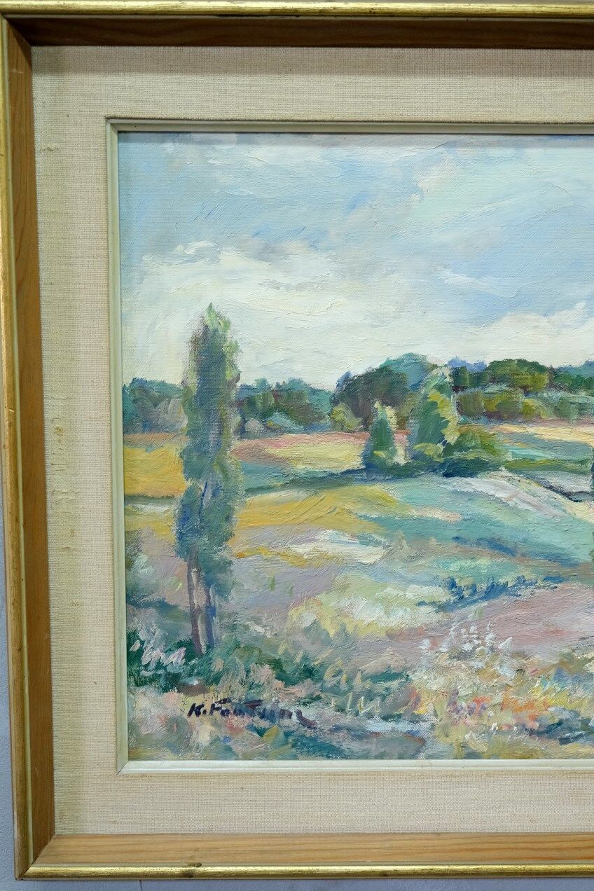Katarina Fontaine, Swedish Modern Landscape, Oil on Panel, 1950s, Framed