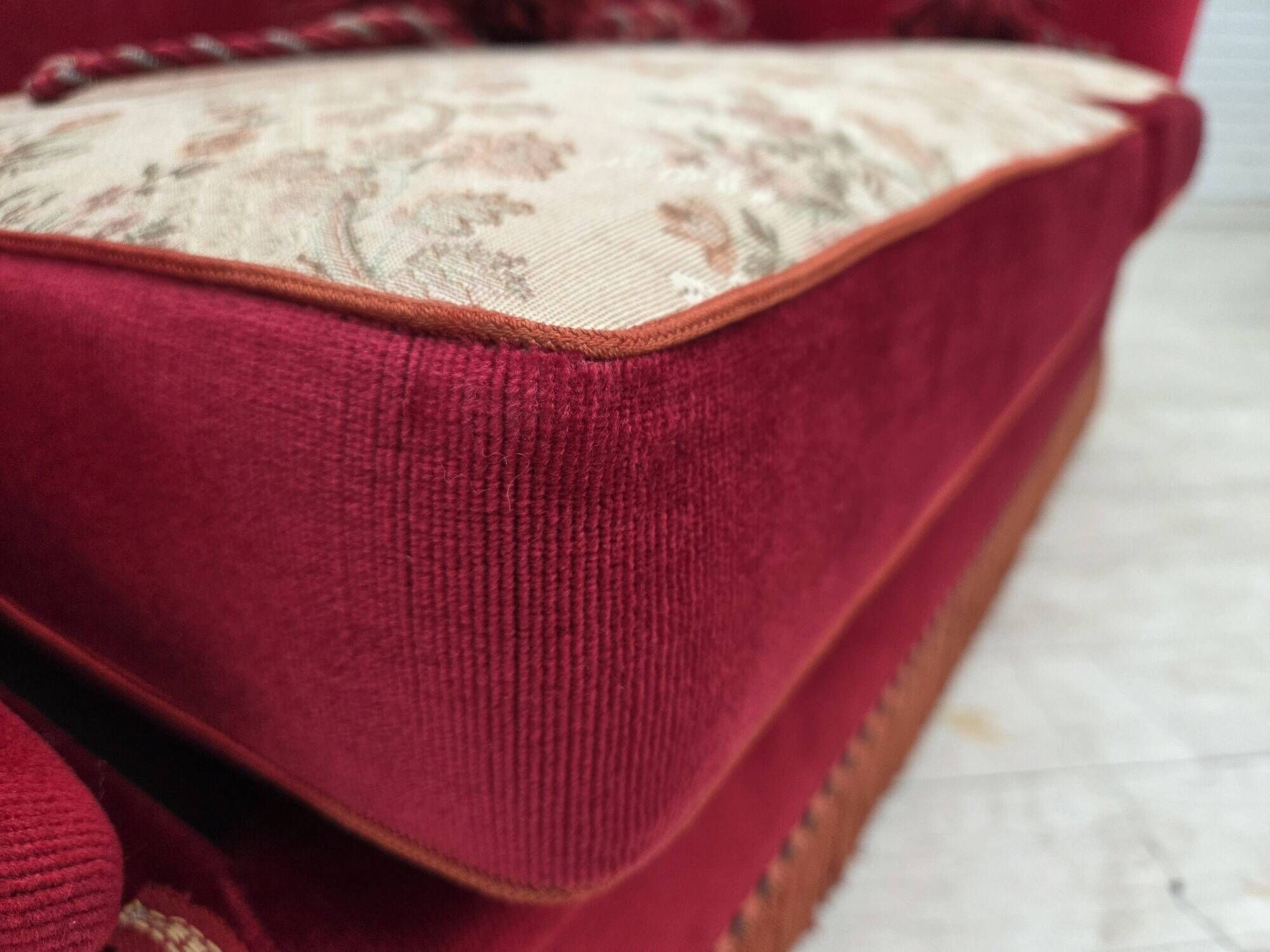 1970s, Danish 2-seater "Spanish" drop arm sofa, furniture velour.